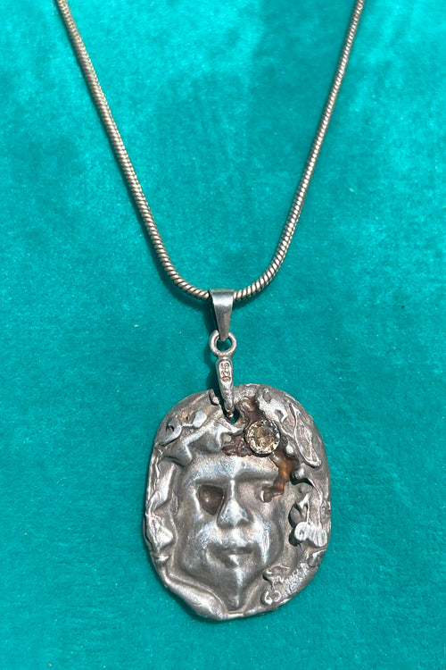 Molten Silver Face Gem Necklace - Wendy Leherissey Design