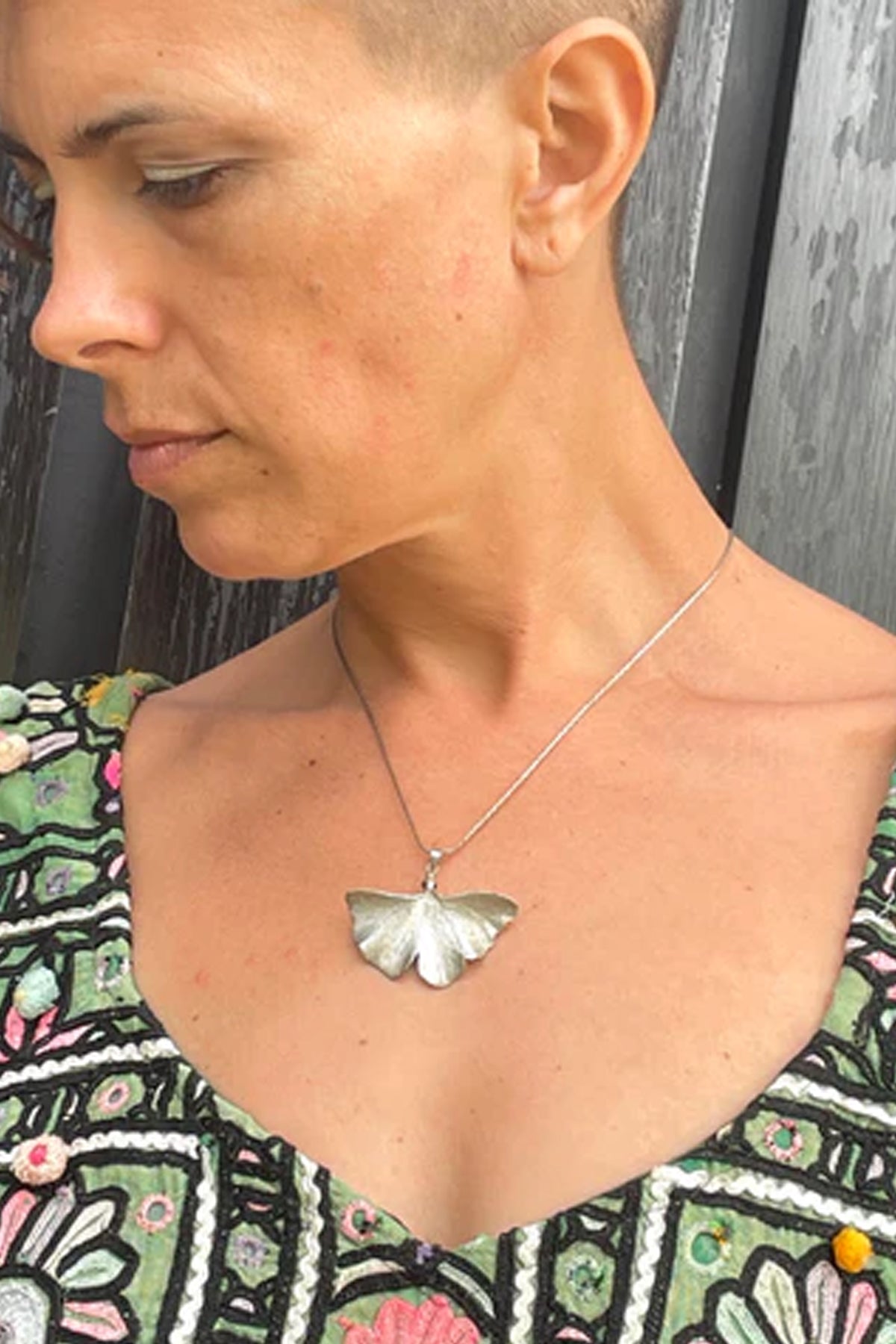 Vintage 1970’s Gold Brushed Silver Gingko Leaf Necklace