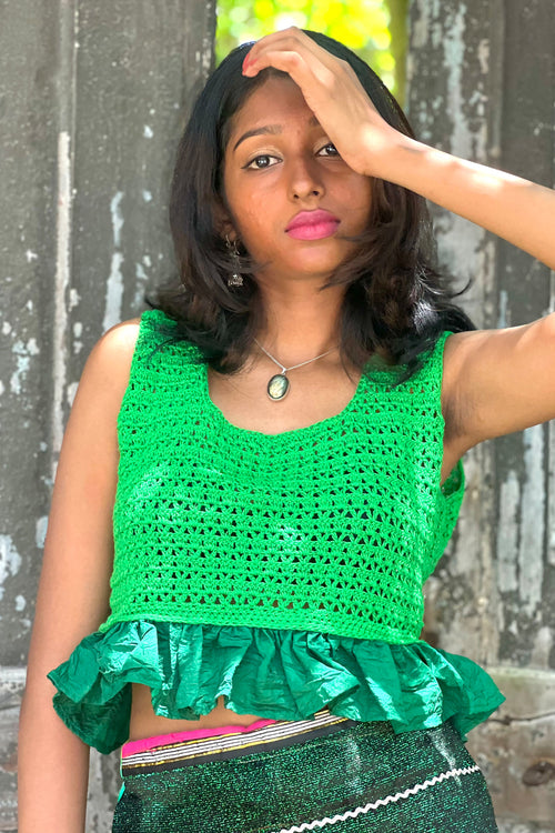 The Penelope Peplum Crochet Top - Medium - Lanka Tropicana Collection