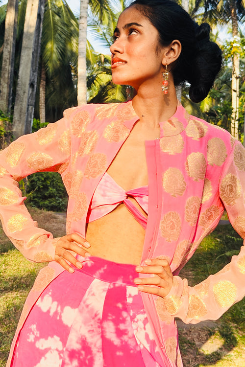 Vintage Gold Embossed Silk Sari Coat Dress - Paradise In The Village Collection