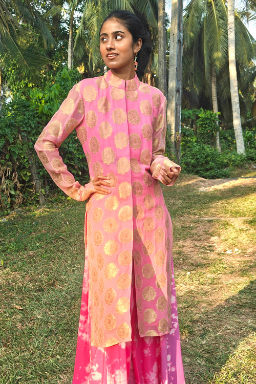 Vintage Gold Embossed Silk Sari Coat Dress - Paradise In The Village Collection