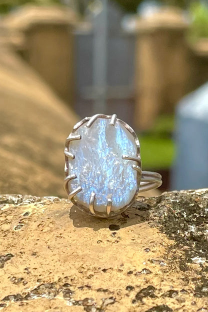 Sri Lankan Raw Moonstone & Silver Ring