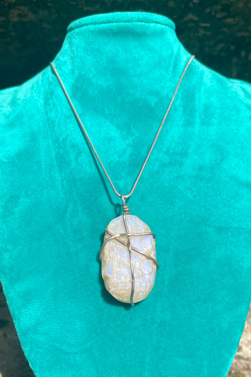 Sri Lankan Raw Moonstone Silver Wire Pendant - Kalumali Design