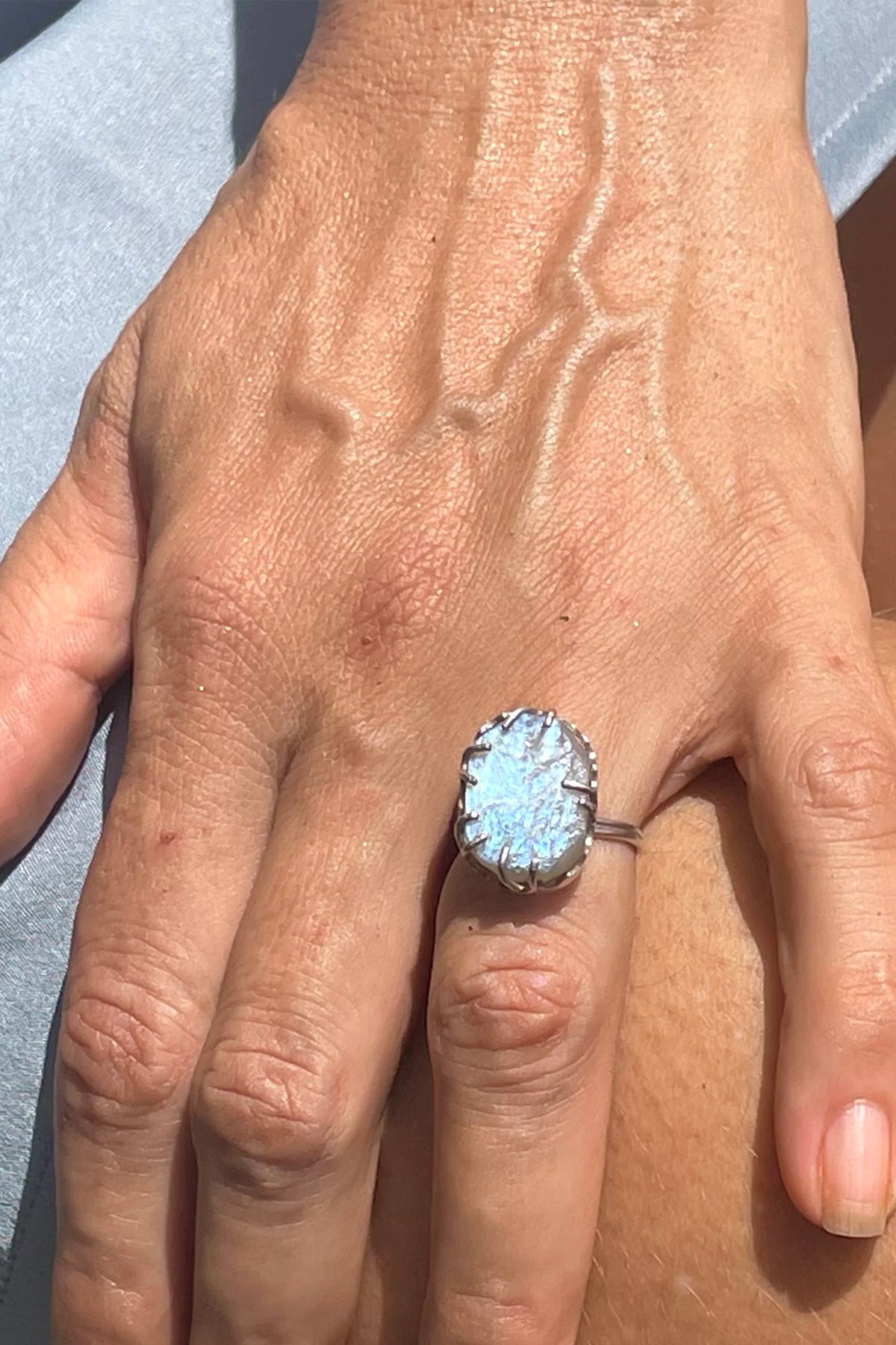 Sri Lankan Raw Moonstone & Silver Ring