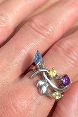 Vintage Afghan Gemstone Silver Ring With Sapphire, Topaz, Amethyst & Tourmaline