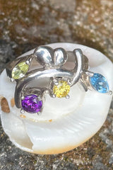 Vintage Afghan Gemstone Silver Ring With Sapphire, Topaz, Amethyst & Tourmaline