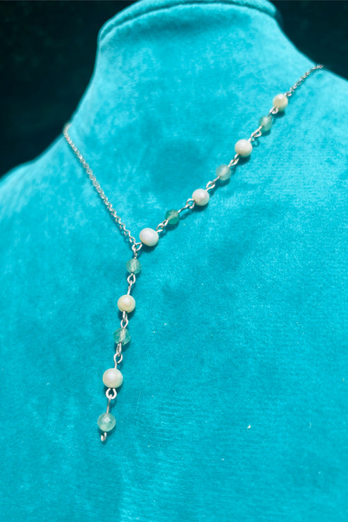 Pearl & Jade Silver Drop Necklace Made In Sri Lanka