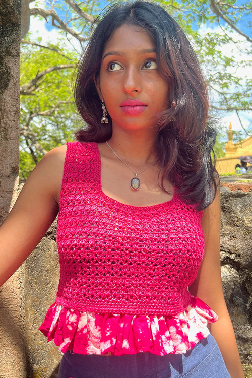 The Penelope Peplum Crochet Top - Small - Lanka Tropicana Collection