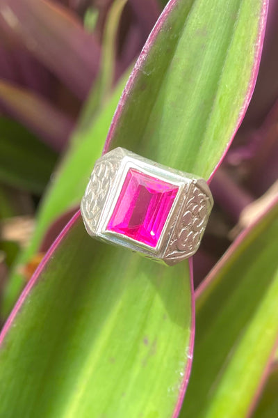 Vintage Afghan Silver And Pink Crystal Ring