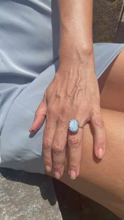 Sri Lankan Raw Moonstone & Silver Ring