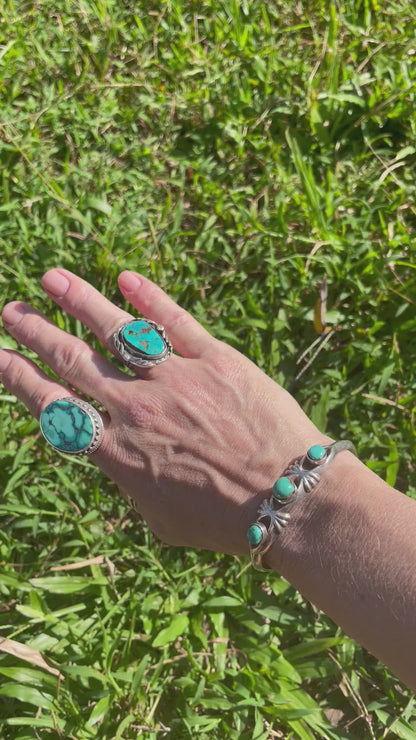 “Love Is For Sharing” - Vintage 3 Turquoise Stone And Silver Cuff