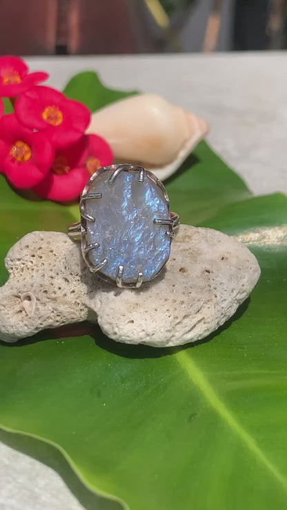 Sri Lankan Raw Moonstone & Silver Ring