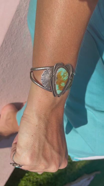 Vintage Native American Silver And Turquoise Cuff