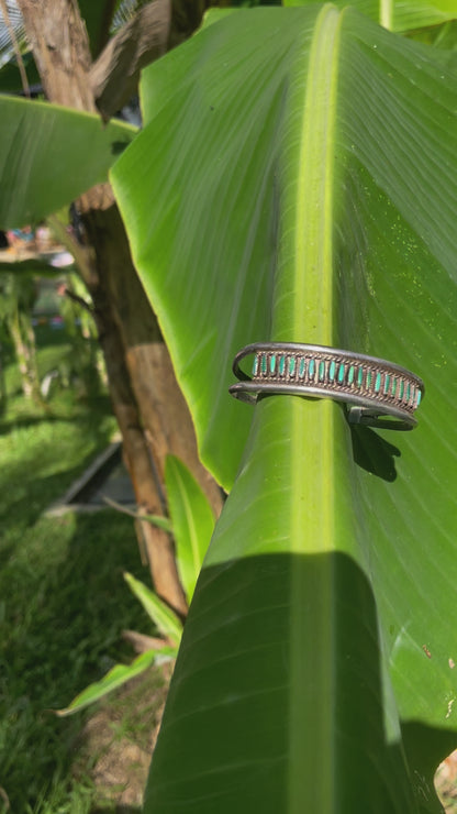 Vintage Native American S. Sanchez Zuni Signed - Turquoise & Silver Cuff