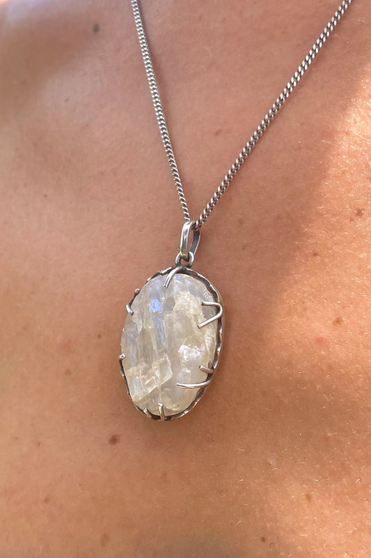 Sri Lankan Raw Moonstone & Silver Pendant Necklace