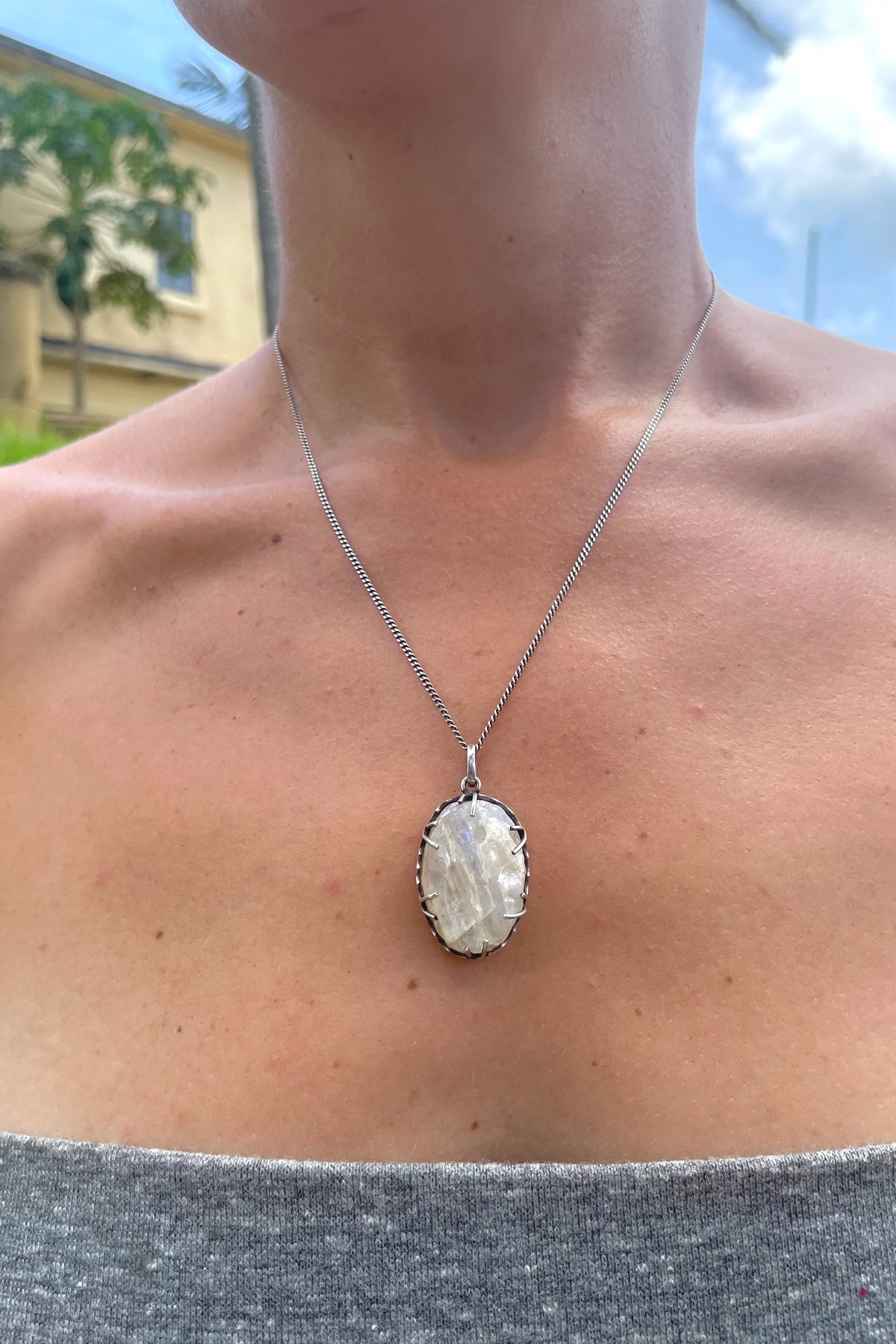 Sri Lankan Raw Moonstone & Silver Pendant Necklace