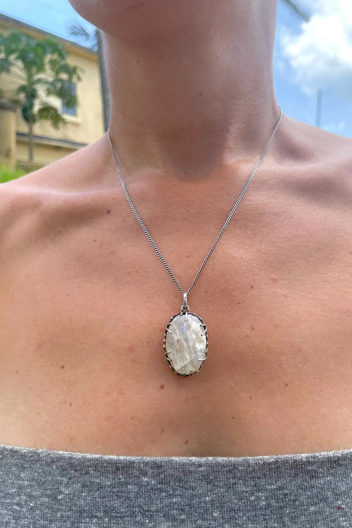 Sri Lankan Raw Moonstone & Silver Pendant Necklace
