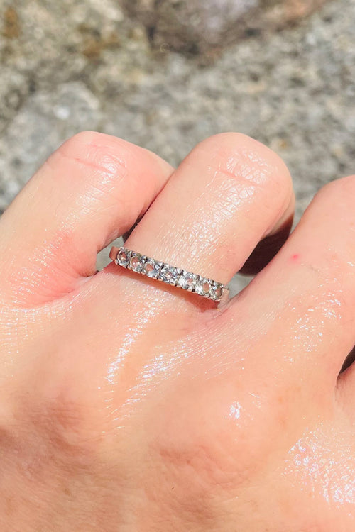 Sri Lankan White Sapphires On Silver Semi-Infinity Ring - Made In Sri Lanka