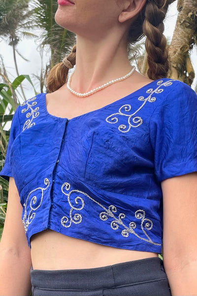 The Saila - Spiral Embroidered Saree Top - Up-Cycled Collection