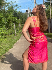 Fuscia Skirt - Paradise In The Village Collection - Upcycled Silk Saree - Size Medium & Large