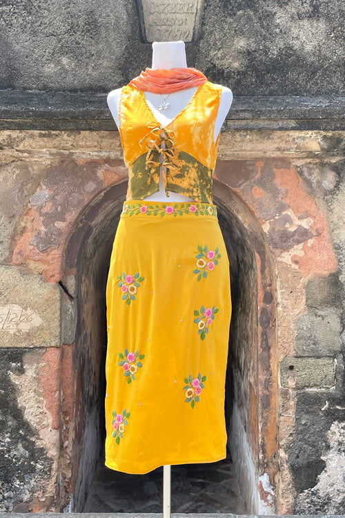 The Nina - Pencil Skirt With Shakira Hand Embroidery - Up-Cycled Collection