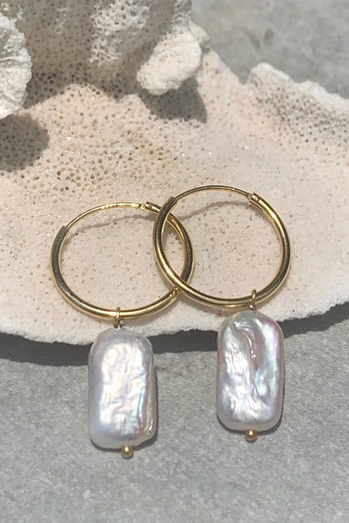 Pearl 14k Gold Bar Earrings - 100% Genuine Pearls