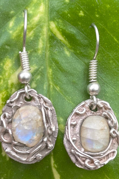 Wendy Molded Silver & Moonstone Earrings