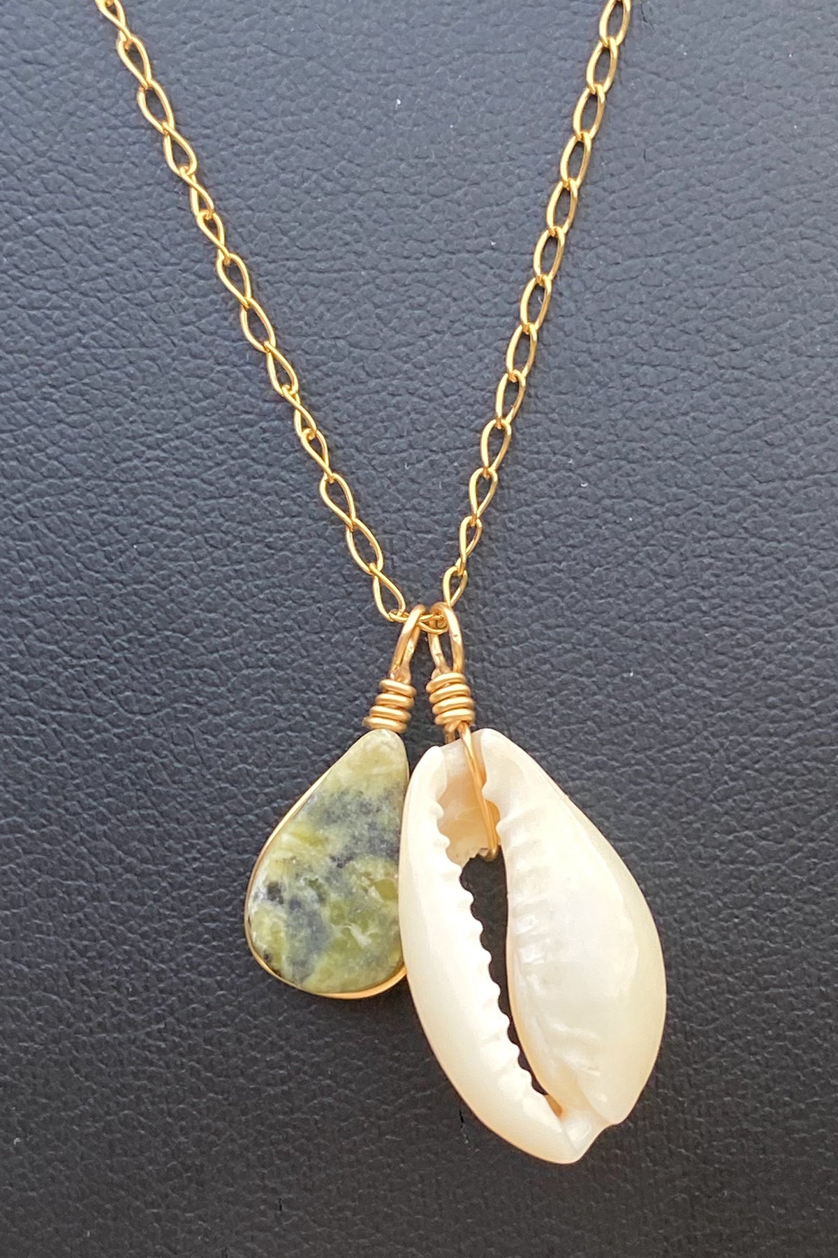 14K Gold Filled Necklace -Cowrie And Stone - 4 Varieties
