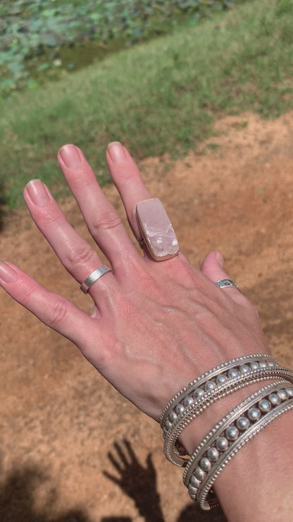 Sterling Silver Rose Quartz Ring- Rectangular Size 7