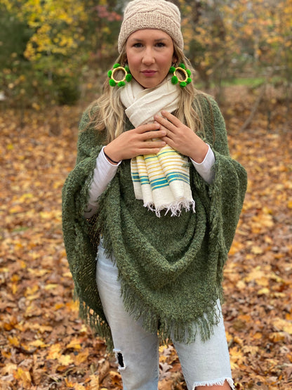 Alexia Pom Pom Hoop Earrings- Golden Green