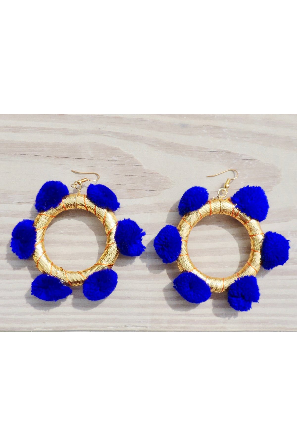 Alexia Pom Pom Hoop Earrings- Blue Hue & Gold