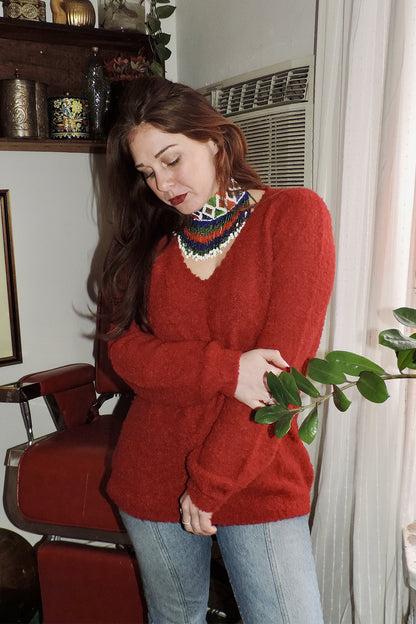 BoBo Hand Knit Baby Alpaca Oversized Sweater - Crimson