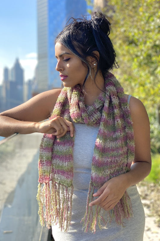 Baby Alpaca Hand Knit Fringe Scarf- La Chamina