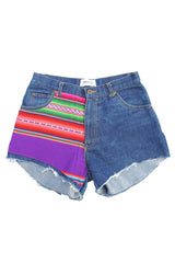 BoBo- Upcycled  Denim Shorts- Bolivian Textile- Commited Sz 11/12 31"