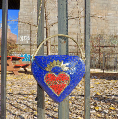 BoBo Designed Indian Mosaic Bag -Sacred Heart Bleu