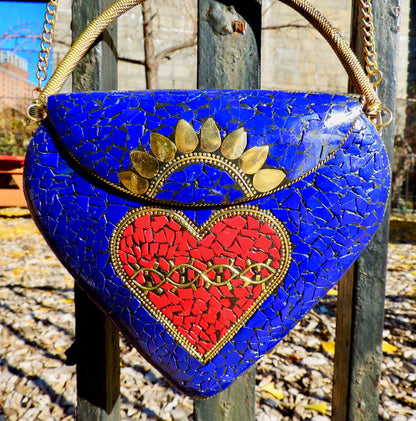 BoBo Designed Indian Mosaic Bag -Sacred Heart Bleu