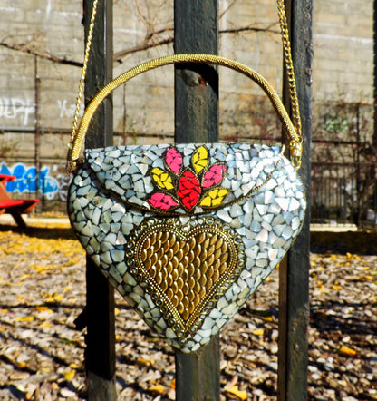 BoBo Designed Indian Mosaic Bag -Sacred Heart Coquillage