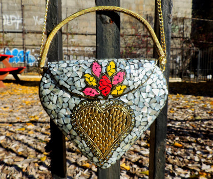 BoBo Designed Indian Mosaic Bag -Sacred Heart Coquillage