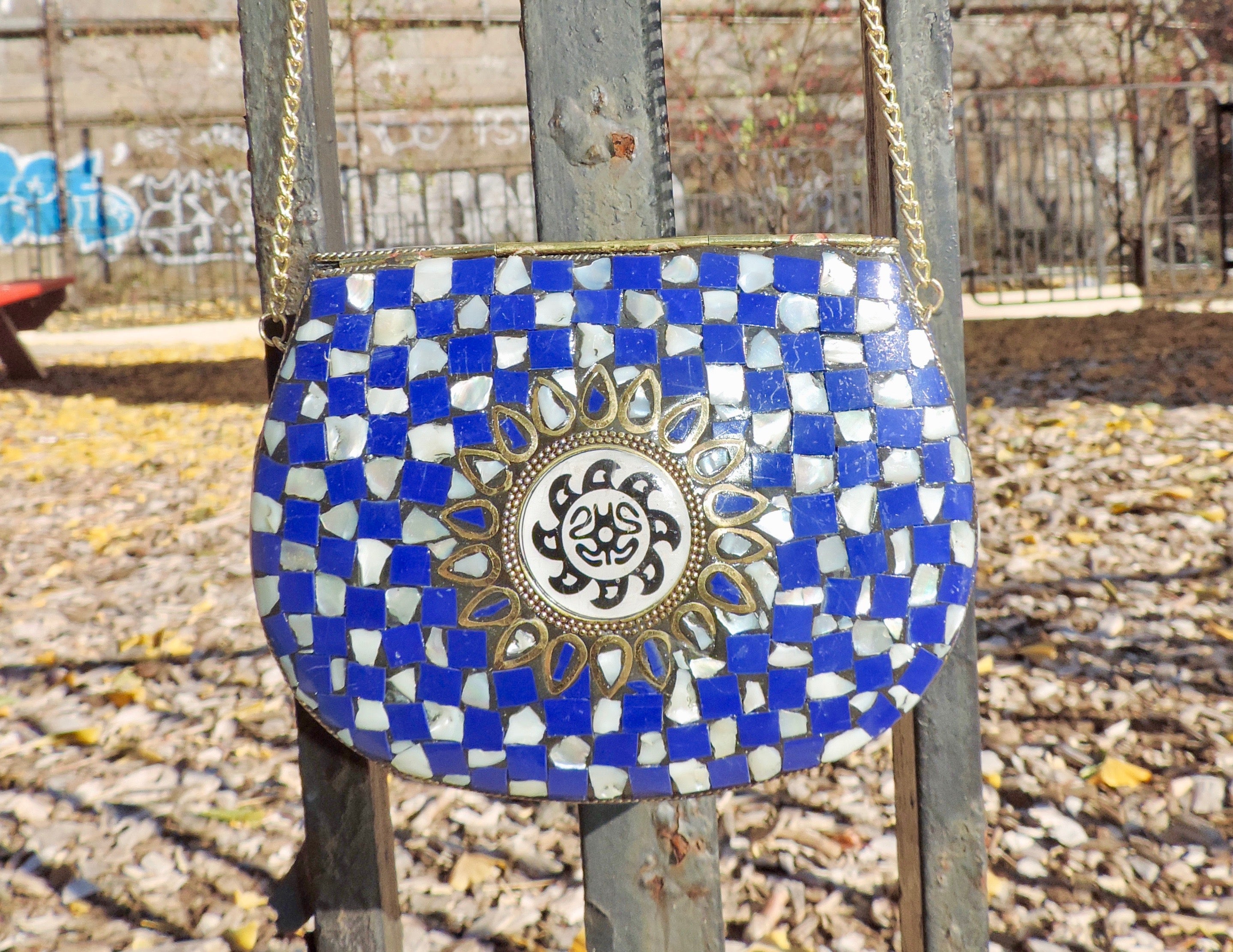BoBo Designed Indian Mosaic Bag -Small Blue & Checkered Shell