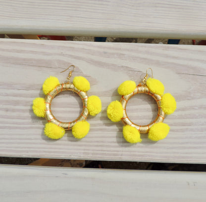 Alexia Pom Pom Hoop Earrings- Sunshine & Gold