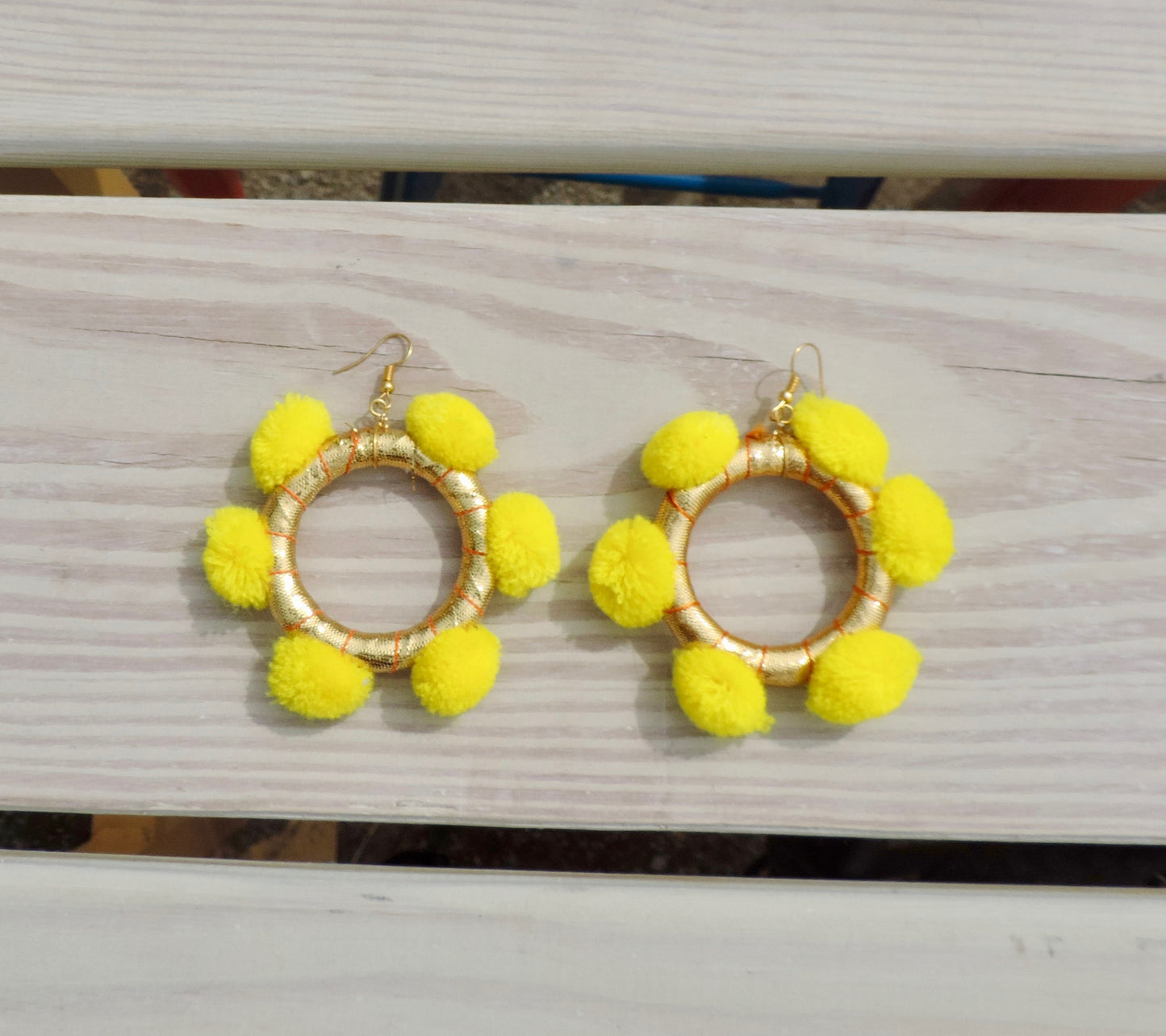 Alexia Pom Pom Hoop Earrings- Sunshine & Gold