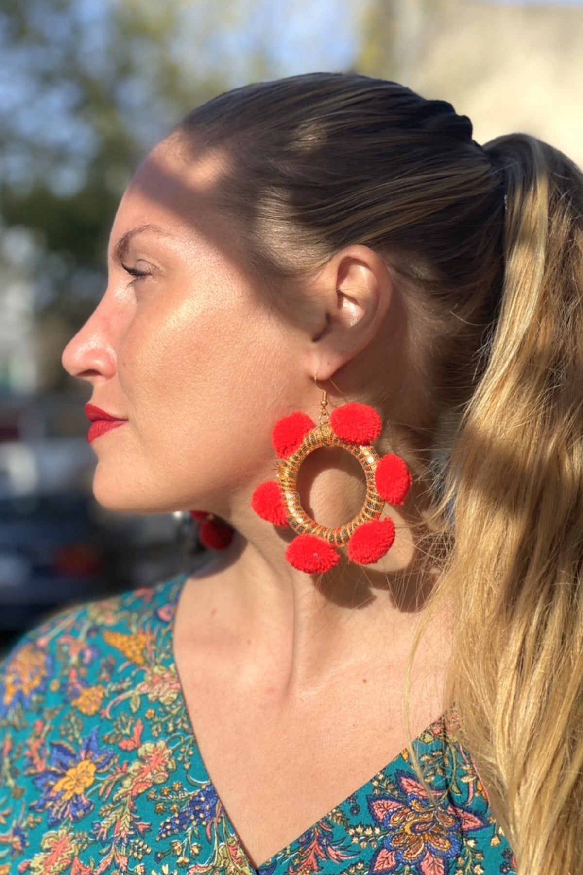 Alexia Pom Pom Hoop Earrings- Dragon Dance & Gold