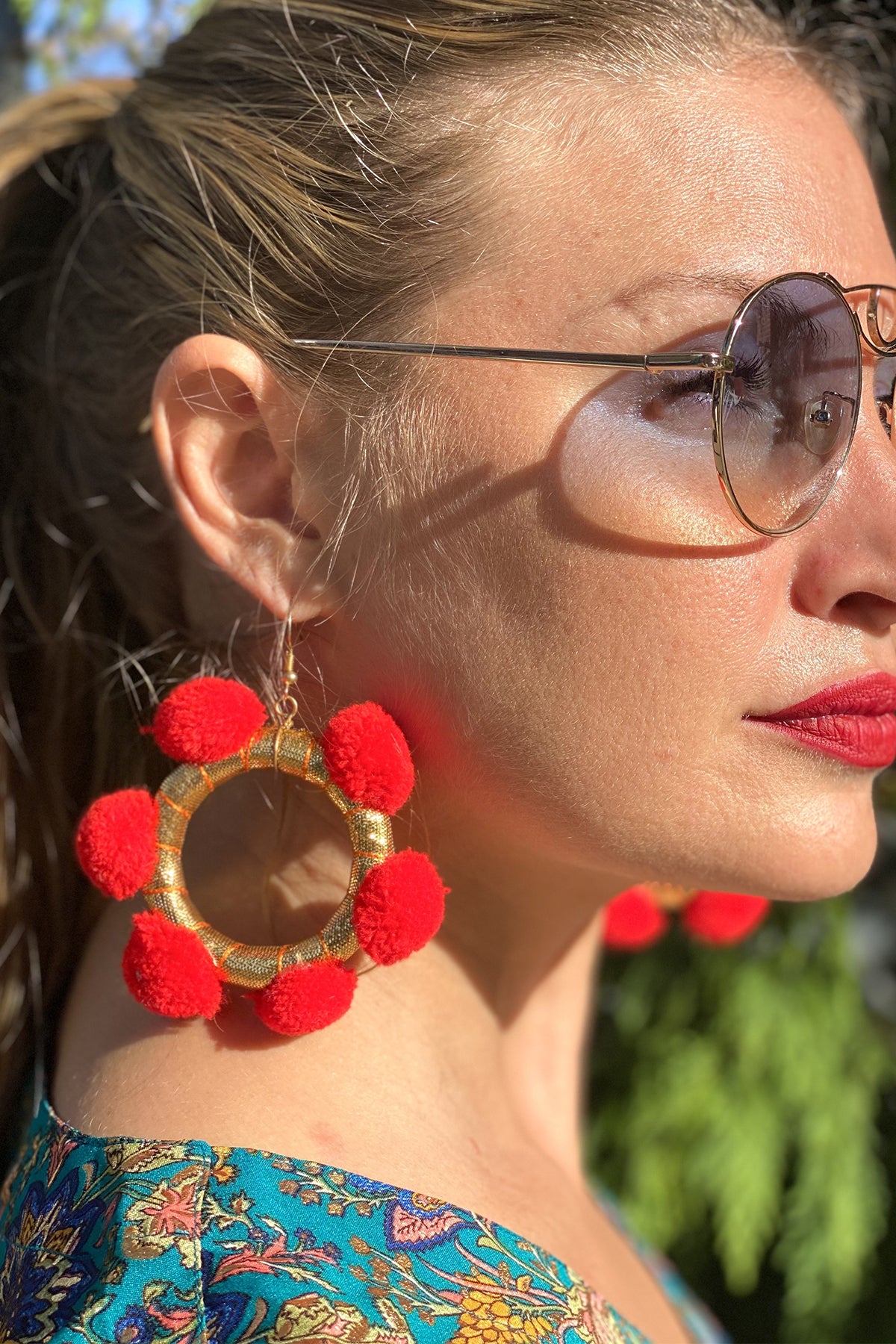 Alexia Pom Pom Hoop Earrings- Dragon Dance & Gold