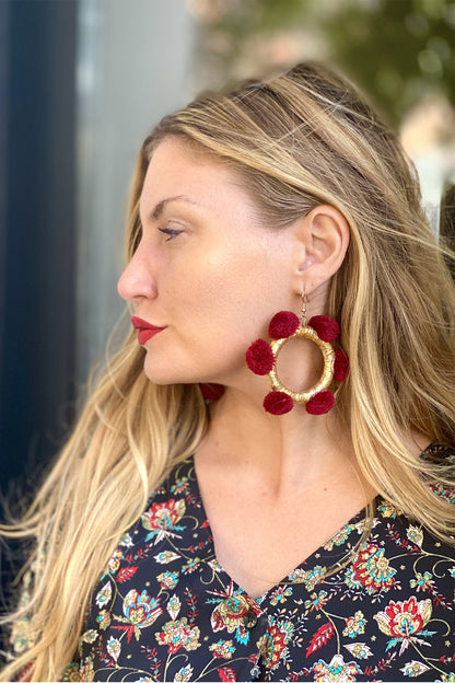 Alexia Pom Pom Hoop Earrings- Dynasty Red & Gold