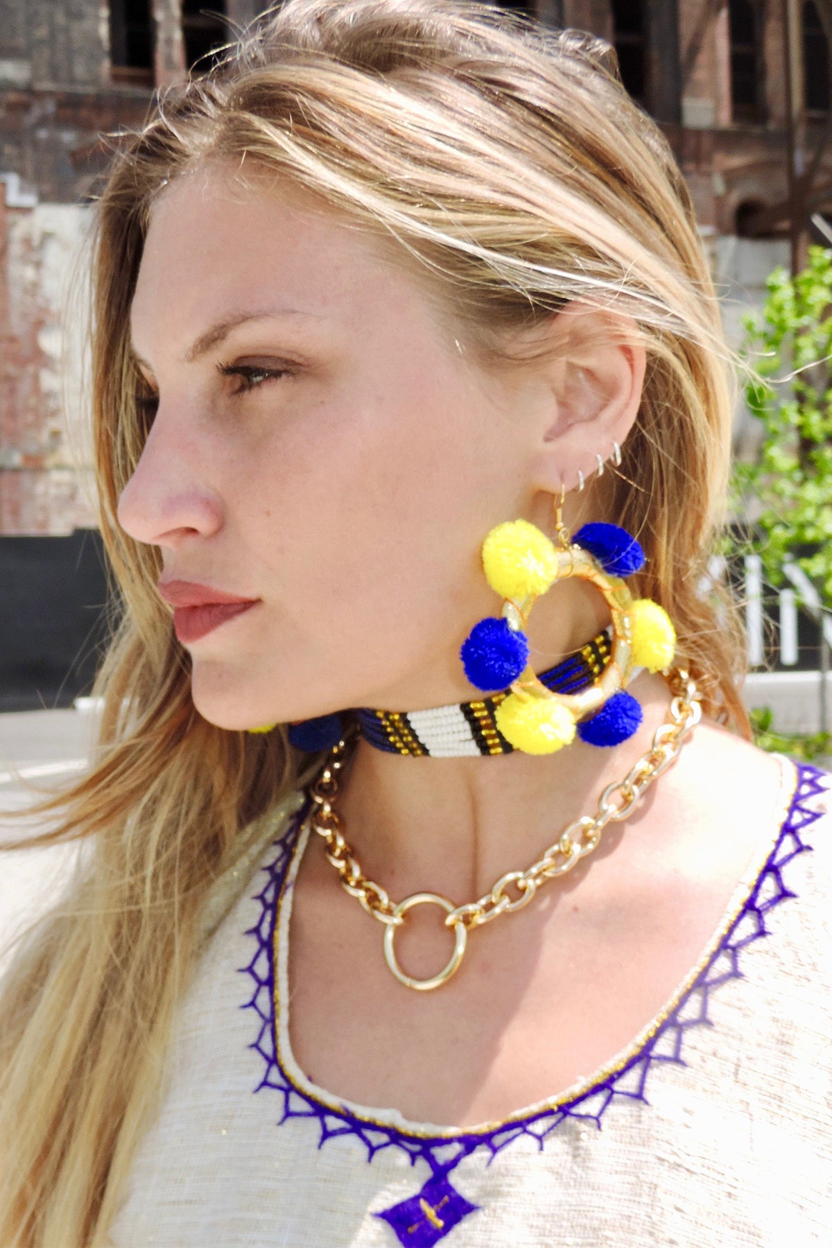 Alexia Pom Pom Hoop Earrings- Fiesta & Gold