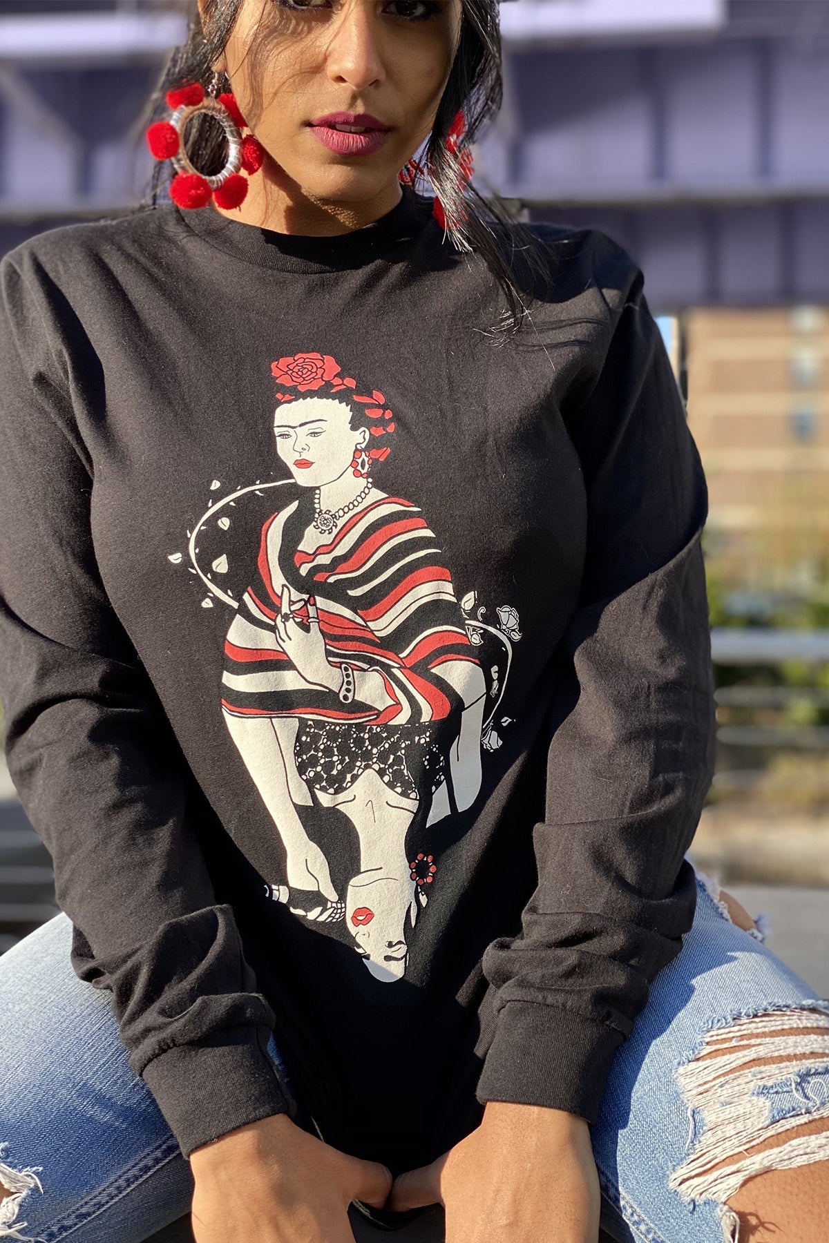 Frida Kahlo & Selena Quintanilla Mirror Eco Organic Cotton Unisex Black Long Sleeve