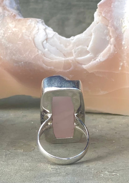 Sterling Silver Rose Quartz Ring- Rectangular Size 7