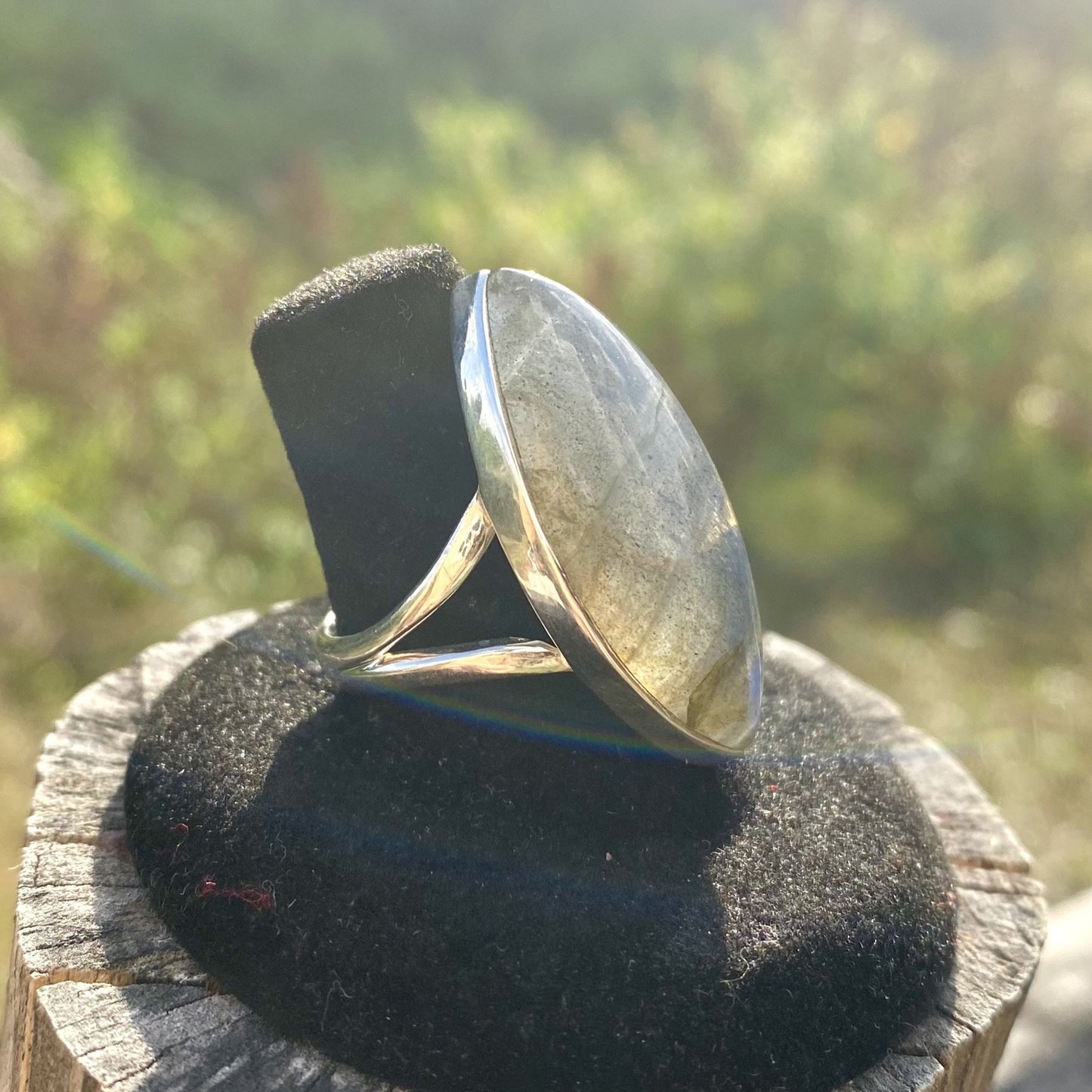 Sterling Silver Labradorite Ring- Medium Eye Size 8