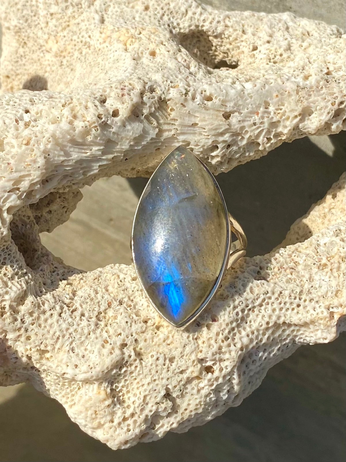 Sterling Silver Labradorite Ring- Medium Eye Size 8