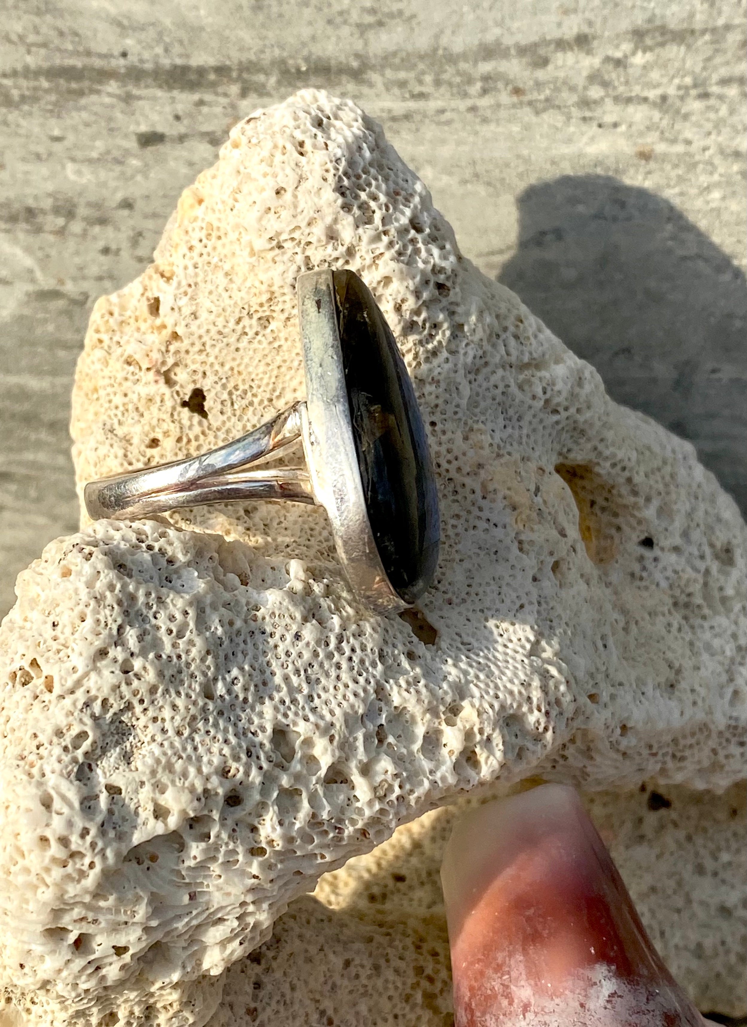 Sterling Silver Labradorite Ring- Medium Teardrop Size 9.5